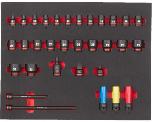 Milwaukee Slag-hylsnyckelsats i skum 1/2 tum 32-delar